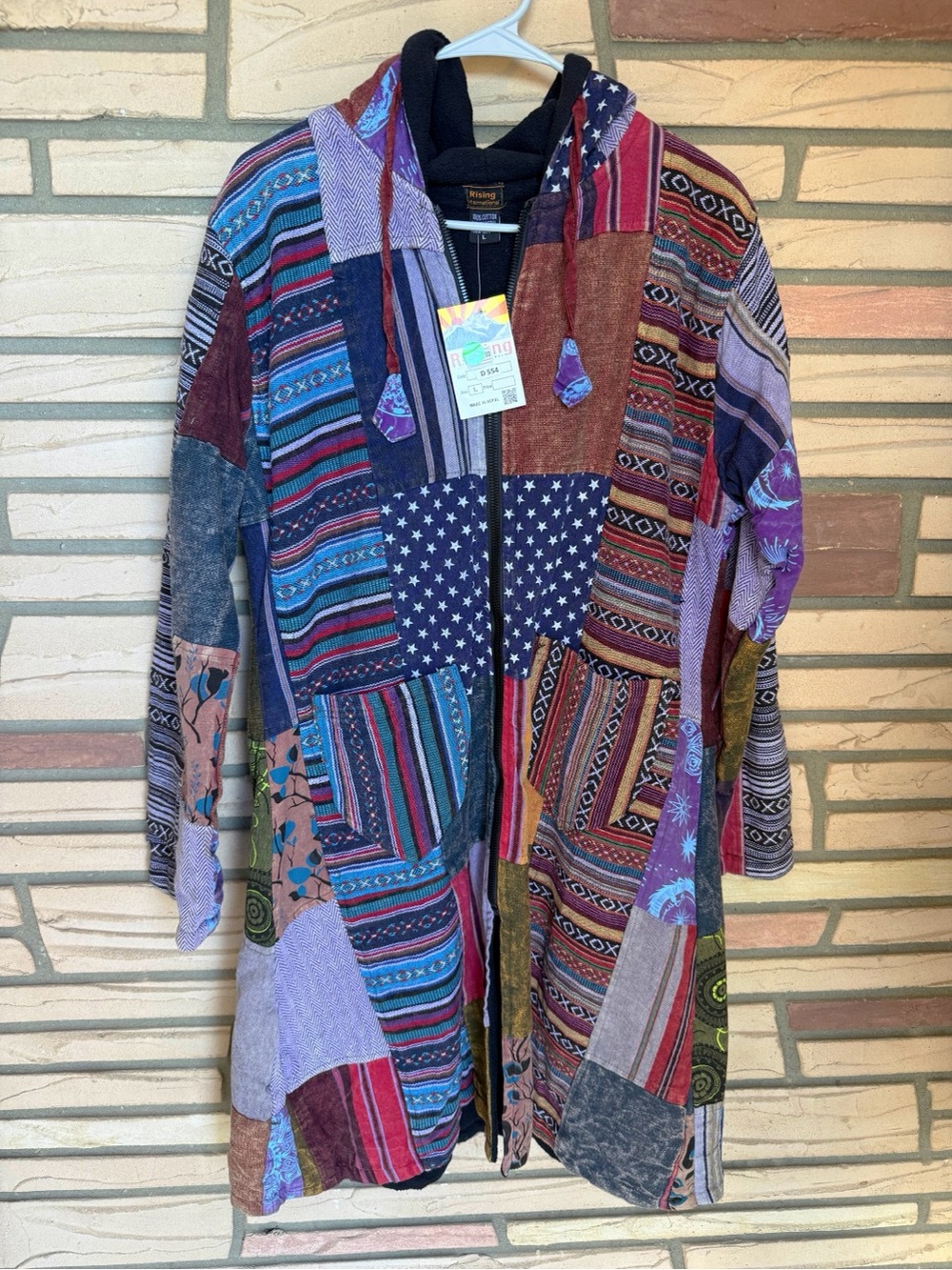 Rising International Multicolor Patchwork Hooded Coat